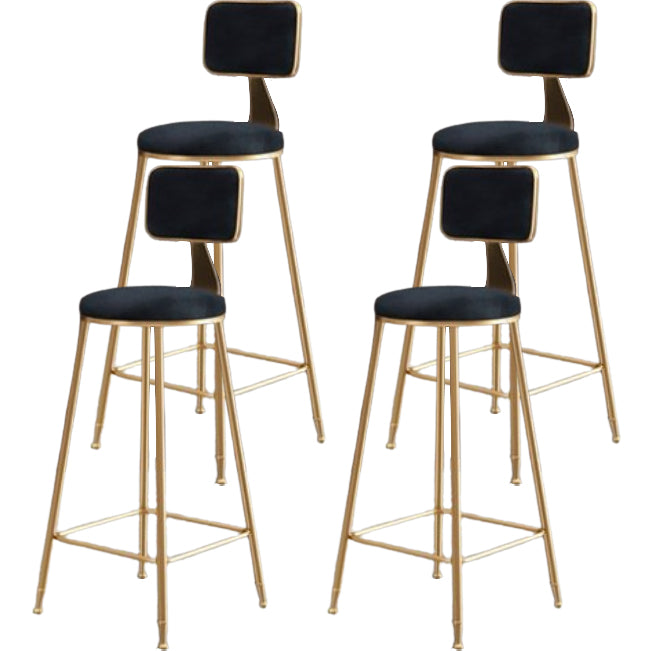 Glam Metal Barstool Round Seat Velvet Stool with Gold Legs in Matte Finish Black 4 Piece Set Clearhalo 'Bar Furniture' 'Bar Stools' 'bar_stools' 'furn' 'furn_bar_stools' 'Furniture' 'Kitchen & Dining Furniture' 6021776