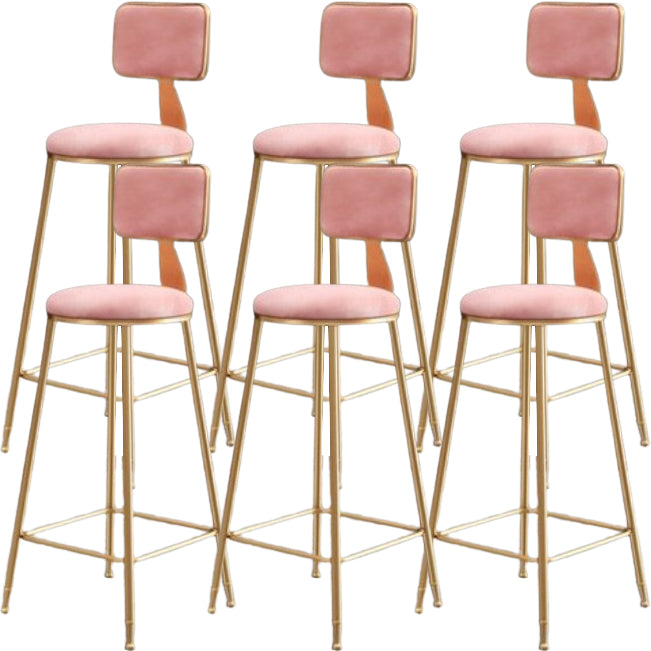 Glam Metal Barstool Round Seat Velvet Stool with Gold Legs in Matte Finish Pink 6 Piece Set Clearhalo 'Bar Furniture' 'Bar Stools' 'bar_stools' 'furn' 'furn_bar_stools' 'Furniture' 'Kitchen & Dining Furniture' 6021782