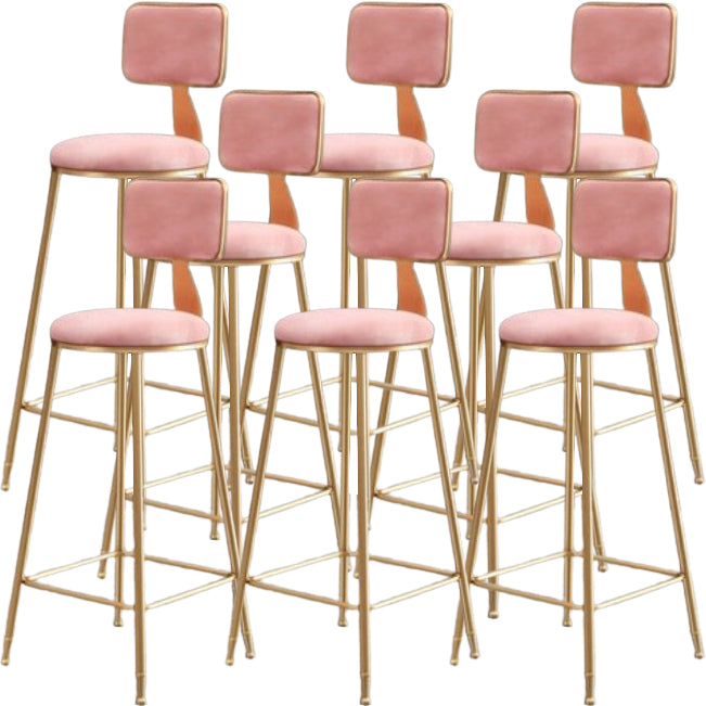 Glam Metal Barstool Round Seat Velvet Stool with Gold Legs in Matte Finish Pink 8 Piece Set Clearhalo 'Bar Furniture' 'Bar Stools' 'bar_stools' 'furn' 'furn_bar_stools' 'Furniture' 'Kitchen & Dining Furniture' 6021783