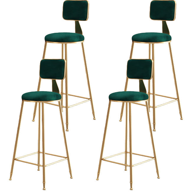 Glam Metal Barstool Round Seat Velvet Stool with Gold Legs in Matte Finish Green 4 Piece Set Clearhalo 'Bar Furniture' 'Bar Stools' 'bar_stools' 'furn' 'furn_bar_stools' 'Furniture' 'Kitchen & Dining Furniture' 6021786