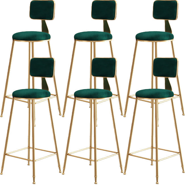 Glam Metal Barstool Round Seat Velvet Stool with Gold Legs in Matte Finish Green 6 Piece Set Clearhalo 'Bar Furniture' 'Bar Stools' 'bar_stools' 'furn' 'furn_bar_stools' 'Furniture' 'Kitchen & Dining Furniture' 6021787