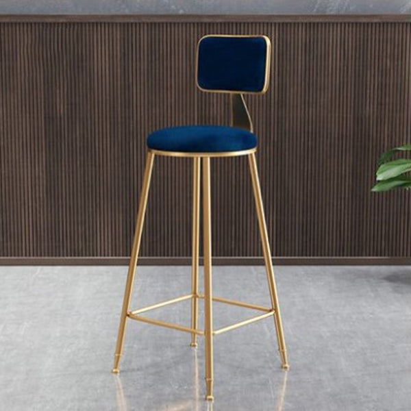 Glam Metal Barstool Round Seat Velvet Stool with Gold Legs in Matte Finish Blue 1 Piece Clearhalo 'Bar Furniture' 'Bar Stools' 'bar_stools' 'furn' 'furn_bar_stools' 'Furniture' 'Kitchen & Dining Furniture' 6021789