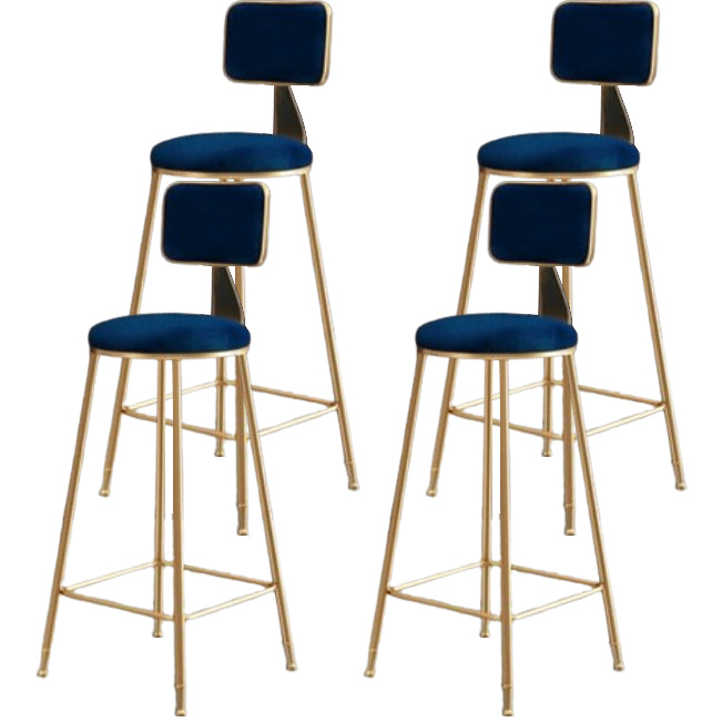 Glam Metal Barstool Round Seat Velvet Stool with Gold Legs in Matte Finish Blue 4 Piece Set Clearhalo 'Bar Furniture' 'Bar Stools' 'bar_stools' 'furn' 'furn_bar_stools' 'Furniture' 'Kitchen & Dining Furniture' 6021791