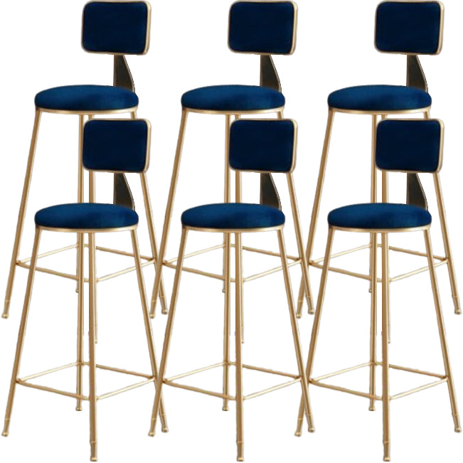 Glam Metal Barstool Round Seat Velvet Stool with Gold Legs in Matte Finish Blue 6 Piece Set Clearhalo 'Bar Furniture' 'Bar Stools' 'bar_stools' 'furn' 'furn_bar_stools' 'Furniture' 'Kitchen & Dining Furniture' 6021792