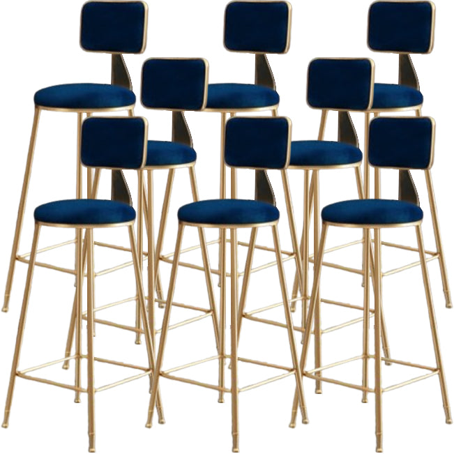 Glam Metal Barstool Round Seat Velvet Stool with Gold Legs in Matte Finish Blue 8 Piece Set Clearhalo 'Bar Furniture' 'Bar Stools' 'bar_stools' 'furn' 'furn_bar_stools' 'Furniture' 'Kitchen & Dining Furniture' 6021793
