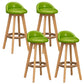 Scandinavian Wood Barstool Faux Leather Low Back Counter Stool