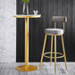 Taburete de bar de metal Glam con respaldo de tela y base dorada