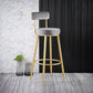 Taburete de bar de metal Glam con respaldo de tela y base dorada