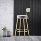 Taburete de bar de metal Glam con respaldo de tela y base dorada