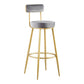 Taburete de bar de metal Glam con respaldo de tela y base dorada