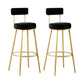 Taburete de bar de metal Glam con respaldo de tela y base dorada