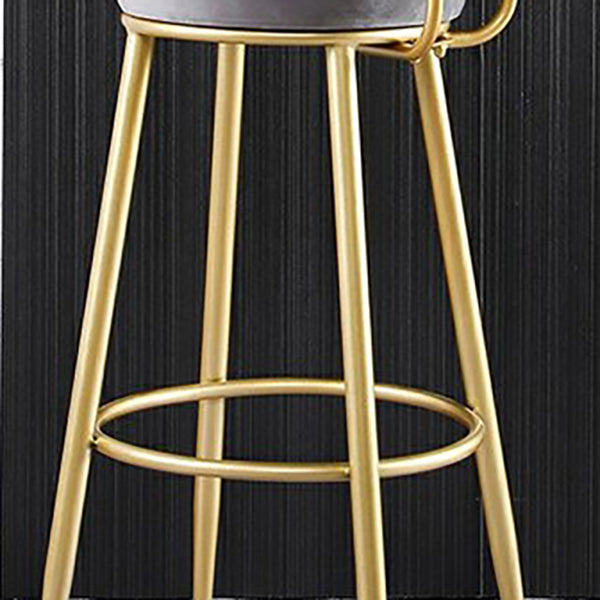 Taburete de bar de metal Glam con respaldo de tela y base dorada
