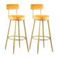 Taburete de bar de metal Glam con respaldo de tela y base dorada