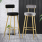 Taburete de bar de metal Glam con respaldo de tela y base dorada