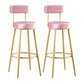 Taburete de bar de metal Glam con respaldo de tela y base dorada