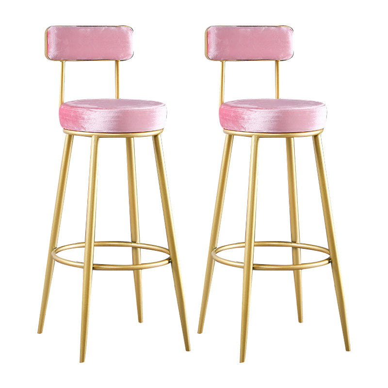 Taburete de bar de metal Glam con respaldo de tela y base dorada