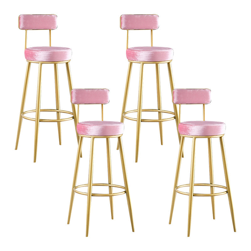 Taburete de bar de metal Glam con respaldo de tela y base dorada