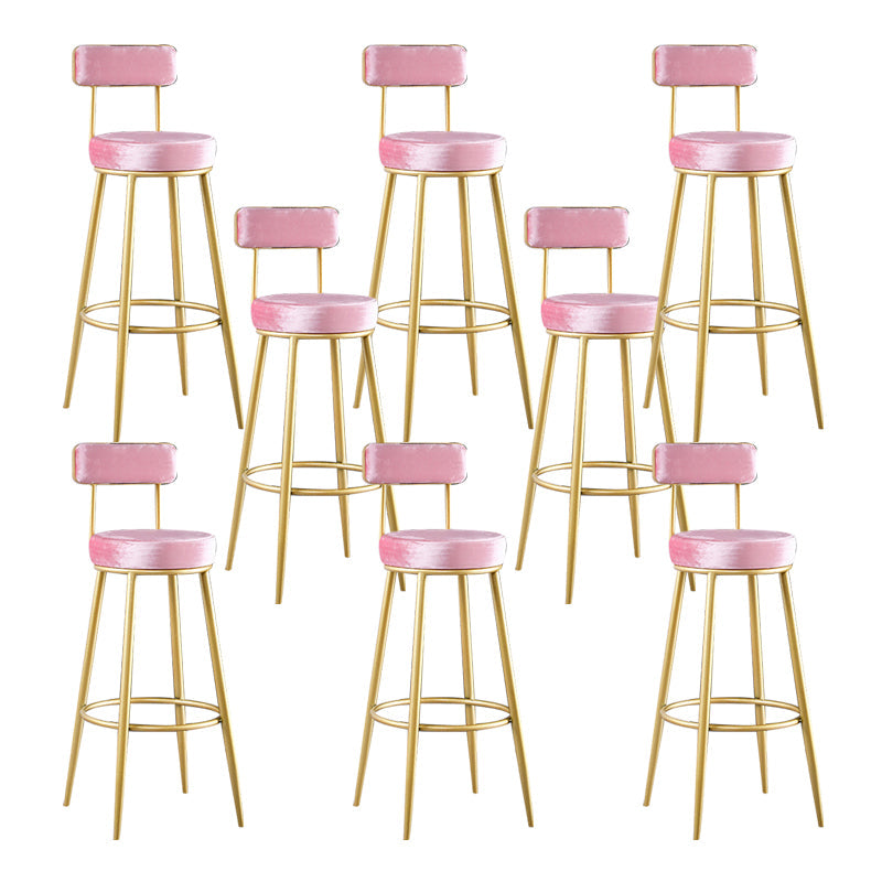 Taburete de bar de metal Glam con respaldo de tela y base dorada