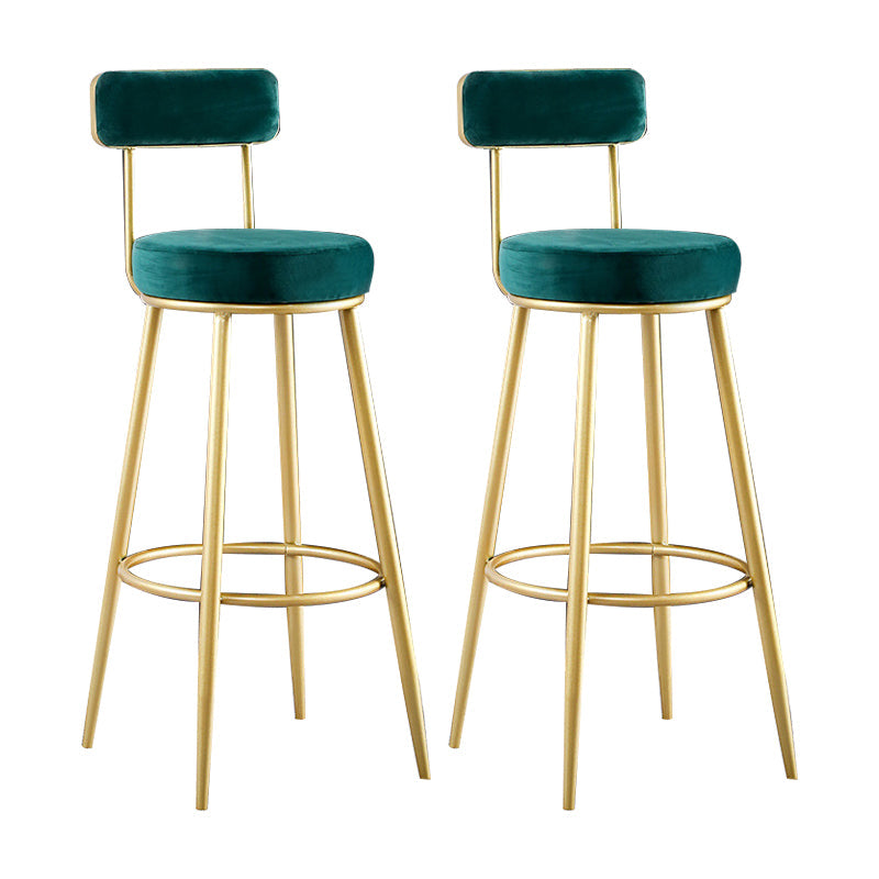 Taburete de bar de metal Glam con respaldo de tela y base dorada