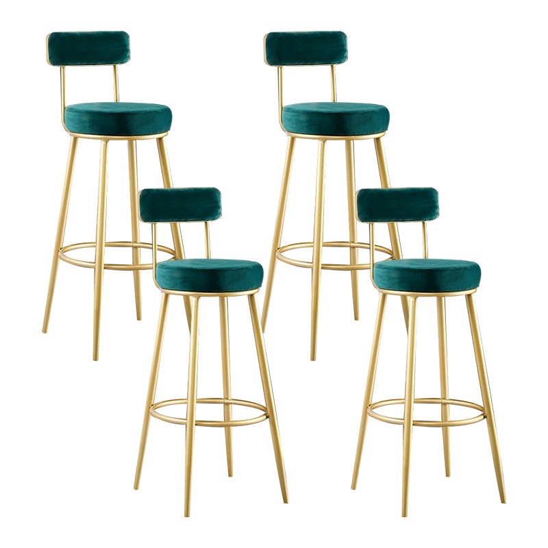 Taburete de bar de metal Glam con respaldo de tela y base dorada