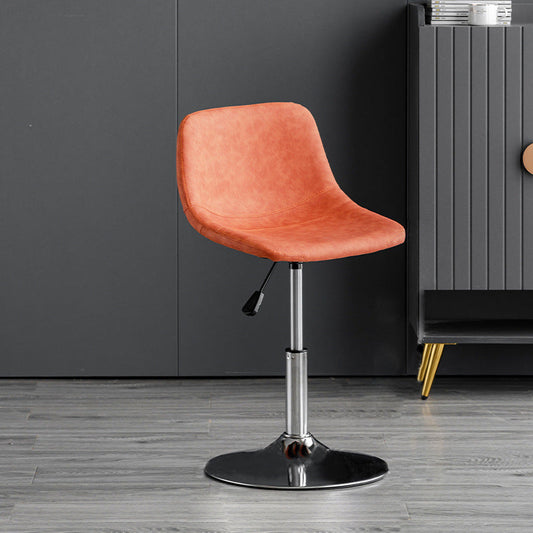 Scandinavian Metal Barstool Faux Leather Low Back Counter Stool Orange Silver 1 Piece