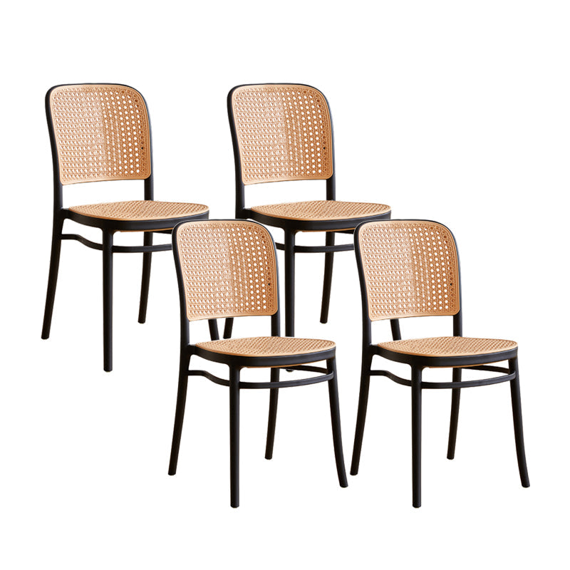 Scandinavian Stackable Bar Stool Plastic Armless Bar Stool for Living Room Black 4 Piece Set Short Stool(18"H) Clearhalo 'Bar Furniture' 'Bar Stools' 'bar_stools' 'furn' 'furn_bar_stools' 'Furniture' 'Kitchen & Dining Furniture' 6022168