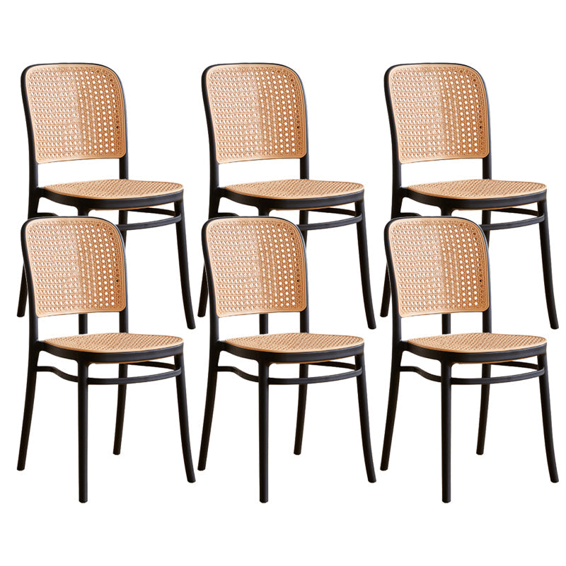 Scandinavian Stackable Bar Stool Plastic Armless Bar Stool for Living Room Black 6 Piece Set Short Stool(18"H) Clearhalo 'Bar Furniture' 'Bar Stools' 'bar_stools' 'furn' 'furn_bar_stools' 'Furniture' 'Kitchen & Dining Furniture' 6022170