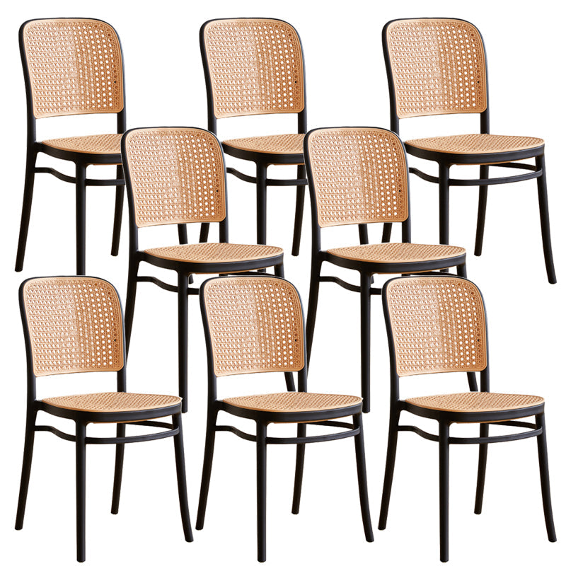 Scandinavian Stackable Bar Stool Plastic Armless Bar Stool for Living Room Black 8 Piece Set Short Stool(18"H) Clearhalo 'Bar Furniture' 'Bar Stools' 'bar_stools' 'furn' 'furn_bar_stools' 'Furniture' 'Kitchen & Dining Furniture' 6022173