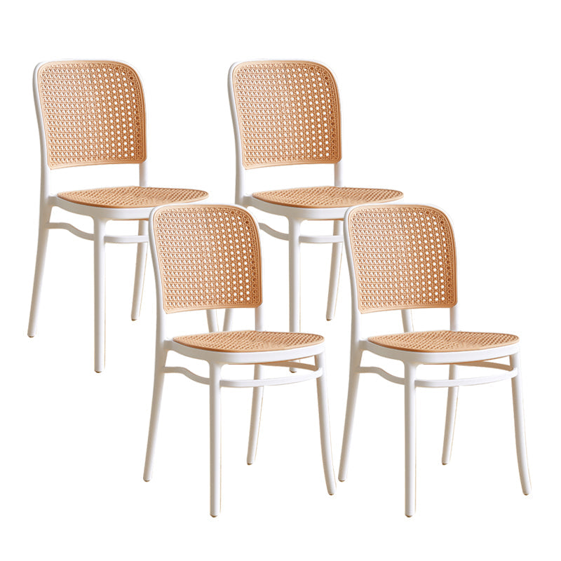 Scandinavian Stackable Bar Stool Plastic Armless Bar Stool for Living Room White 4 Piece Set Short Stool(18"H) Clearhalo 'Bar Furniture' 'Bar Stools' 'bar_stools' 'furn' 'furn_bar_stools' 'Furniture' 'Kitchen & Dining Furniture' 6022178