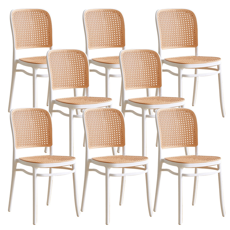 Scandinavian Stackable Bar Stool Plastic Armless Bar Stool for Living Room White 8 Piece Set Short Stool(18"H) Clearhalo 'Bar Furniture' 'Bar Stools' 'bar_stools' 'furn' 'furn_bar_stools' 'Furniture' 'Kitchen & Dining Furniture' 6022182