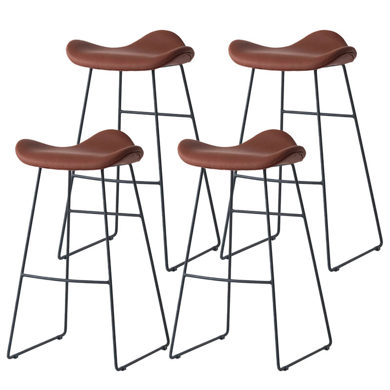 Industrial PU Leather Bar Stool Low Back Stool with Metal Base Dark Brown 4 Piece Set Clearhalo 'Bar Furniture' 'Bar Stools' 'bar_stools' 'furn' 'furn_bar_stools' 'Furniture' 'Kitchen & Dining Furniture' 6022456