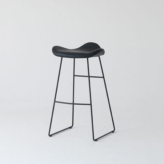 Industrial PU Leather Bar Stool Low Back Stool with Metal Base Black 1 Piece