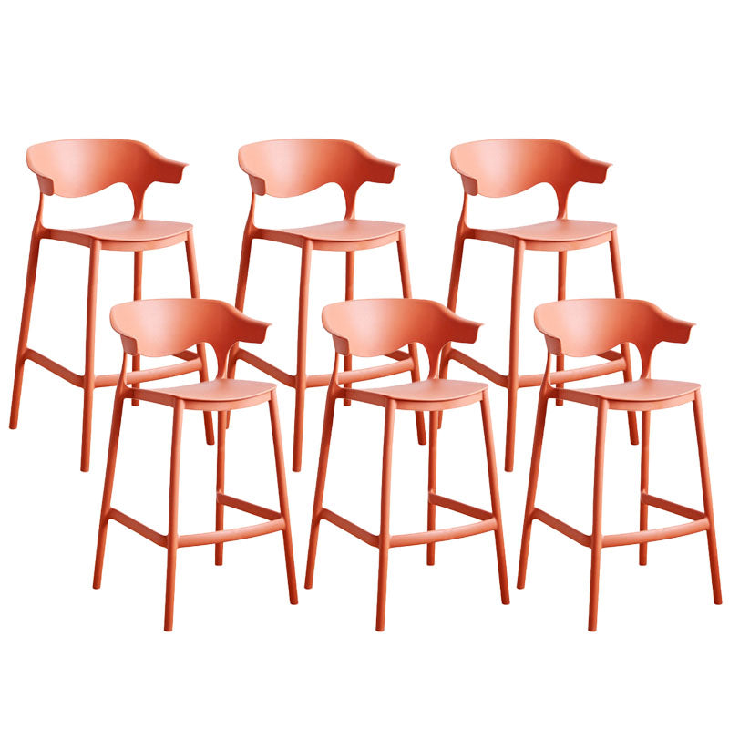Scandinavian Plastic Barstool Low Back Counter Stool Footrest Furniture Red 6 Piece Set Counter Stool(26"H) Clearhalo 'Bar Furniture' 'Bar Stools' 'bar_stools' 'furn' 'furn_bar_stools' 'Furniture' 'Kitchen & Dining Furniture' 6022527
