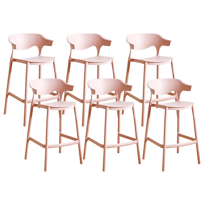 Scandinavian Plastic Barstool Low Back Counter Stool Footrest Furniture Pink 6 Piece Set Counter Stool(26"H) Clearhalo 'Bar Furniture' 'Bar Stools' 'bar_stools' 'furn' 'furn_bar_stools' 'Furniture' 'Kitchen & Dining Furniture' 6022537