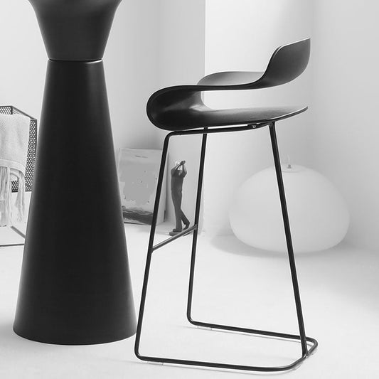 Contemporary Plastic Bar Stool Low Back Stool with Metal Base for Living Room Black 1 Piece