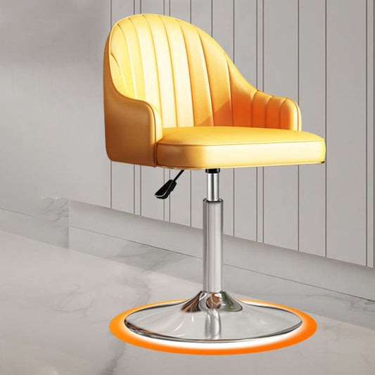 Scandinavian Metal Barstool Low Back Faux Leather Cushion Stool with Footrest Yellow Chrome 1 Piece