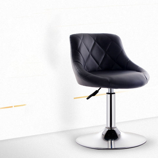 Scandinavian Metal Barstool Low Back Faux Leather Cushion Stool with Iron Base for Bar Black 1 Piece Short Stool(20"H)