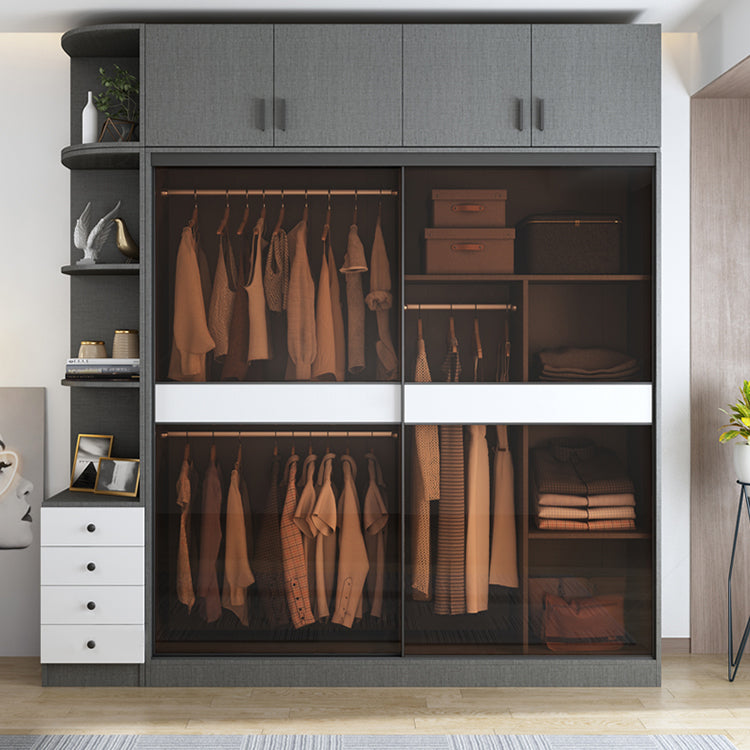 Eigentijdse glazen garderobe zachte close deur garderobe kast met kledingstaaf