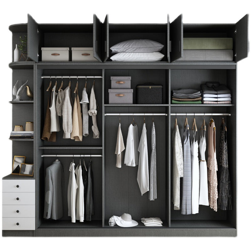 Eigentijdse glazen garderobe zachte close deur garderobe kast met kledingstaaf