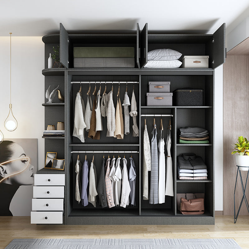 Eigentijdse glazen garderobe zachte close deur garderobe kast met kledingstaaf