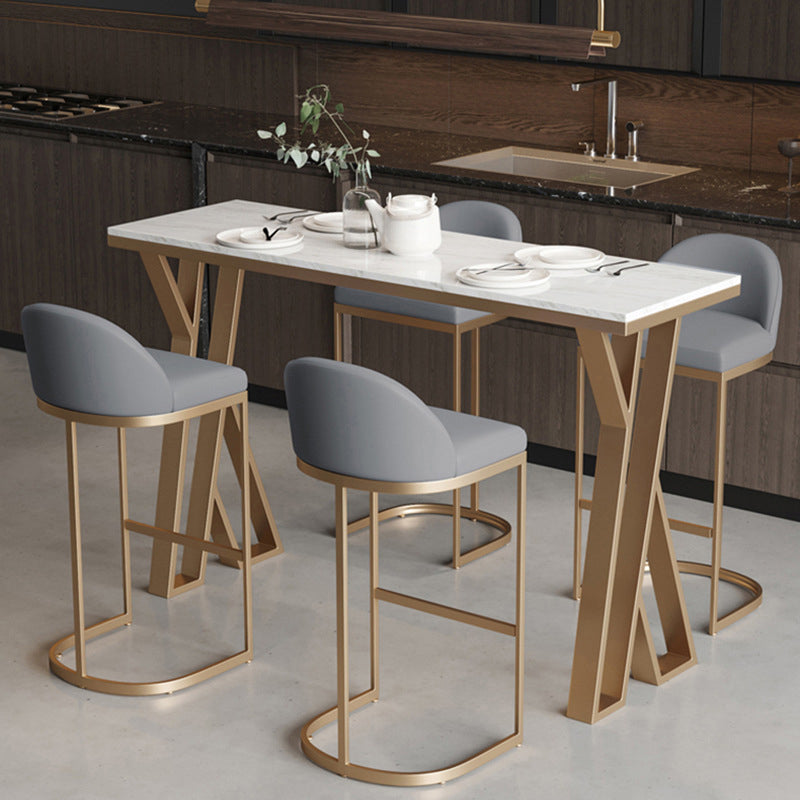 Set Tavolo da Bar Glam in Metallo 1/2/5 Pezzi Tavolo da Bar Rettangolare con Sgabelli Alti
