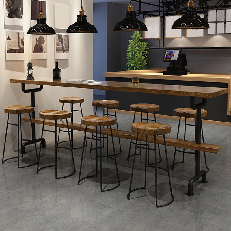 Industrial Wood Bar Set Wood 1/2/4/7/9 Pieces Rectangle Trestle Bistro Set in Natural 9 Pieces: Table, 8 Stools Clearhalo 'Bar Furniture' 'furn' 'furn_home_bar_bar_sets' 'Furniture' 'Home Bars & Bar Sets' 'home_bar_bar_sets' 'Kitchen & Dining Furniture' 6023556