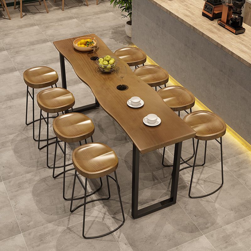 Modern 1/9 Pieces Bar Table Set Rectangle Wood Counter Table with High Stools for Balcony 9 Pieces: Table, 8 Brown Stools Clearhalo 'Bar Furniture' 'furn' 'furn_home_bar_bar_sets' 'Furniture' 'Home Bars & Bar Sets' 'home_bar_bar_sets' 'Kitchen & Dining Furniture' 6023673