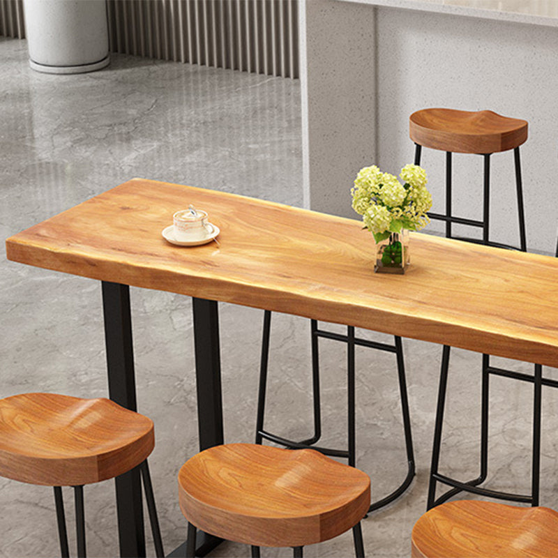 Industrielles rechteckiges Kneipentisch-Set, 1/4/7-teilig, Tresentisch aus Holz mit rückenfreien Hockern