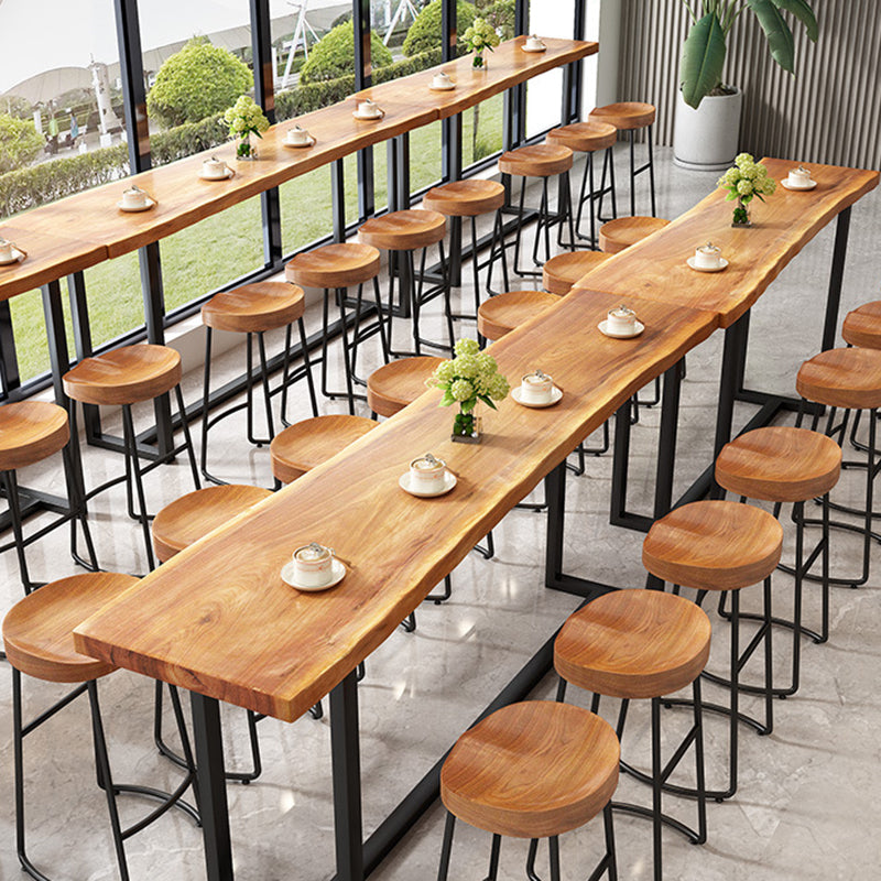 Industrielles rechteckiges Kneipentisch-Set, 1/4/7-teilig, Tresentisch aus Holz mit rückenfreien Hockern