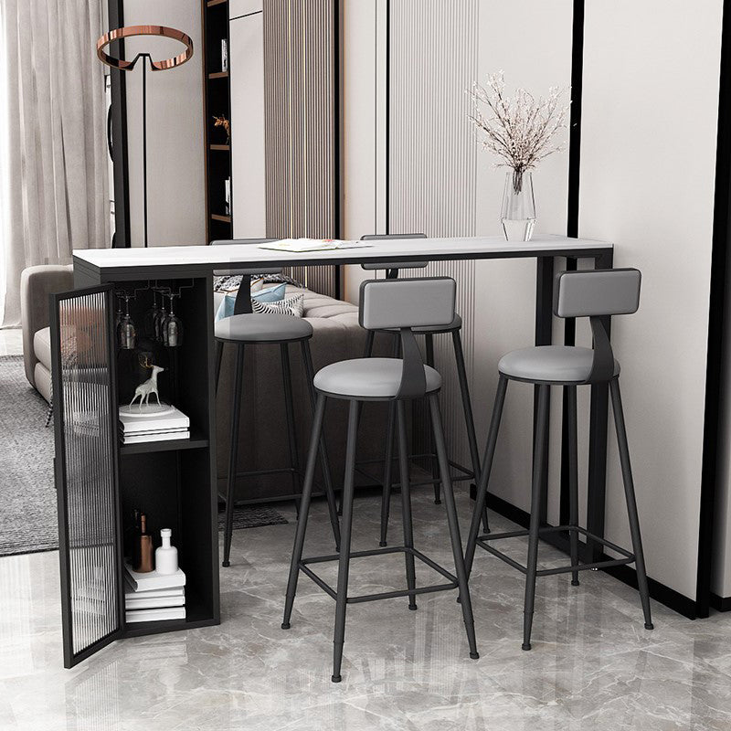 Modern 1/5 Pieces Bar Table Set Rectangle Stone Counter Table with Stools for Dining Room 5 Pieces: White Table, 1 White+4 Grey Stools Clearhalo 'Bar Furniture' 'furn' 'furn_home_bar_bar_sets' 'Furniture' 'Home Bars & Bar Sets' 'home_bar_bar_sets' 'Kitchen & Dining Furniture' 6023888