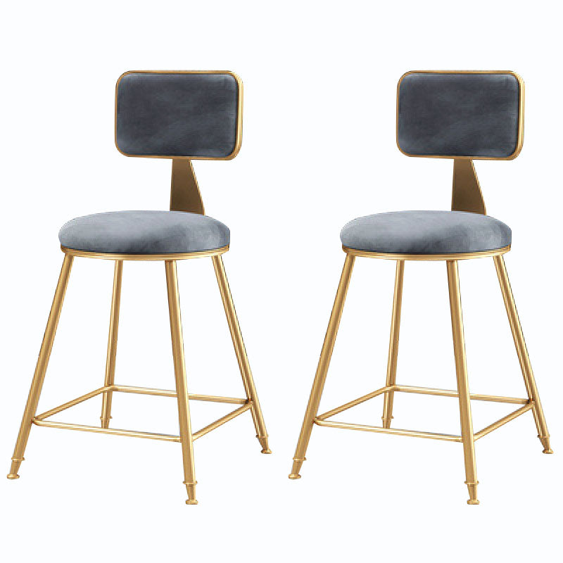 Glam Metal Stool Velvet Low Back Stool with Footrest in Matte Finish Grey 2 Piece Set Short Stool(18"H) Clearhalo 'Bar Furniture' 'Bar Stools' 'bar_stools' 'furn' 'furn_bar_stools' 'Furniture' 'Kitchen & Dining Furniture' 6024277