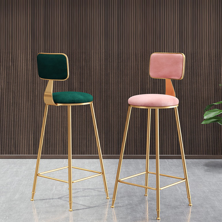 Glam Metal Stool Velvet Low Back Stool with Footrest in Matte Finish Clearhalo 'Bar Furniture' 'Bar Stools' 'bar_stools' 'furn' 'furn_bar_stools' 'Furniture' 'Kitchen & Dining Furniture' 6024279