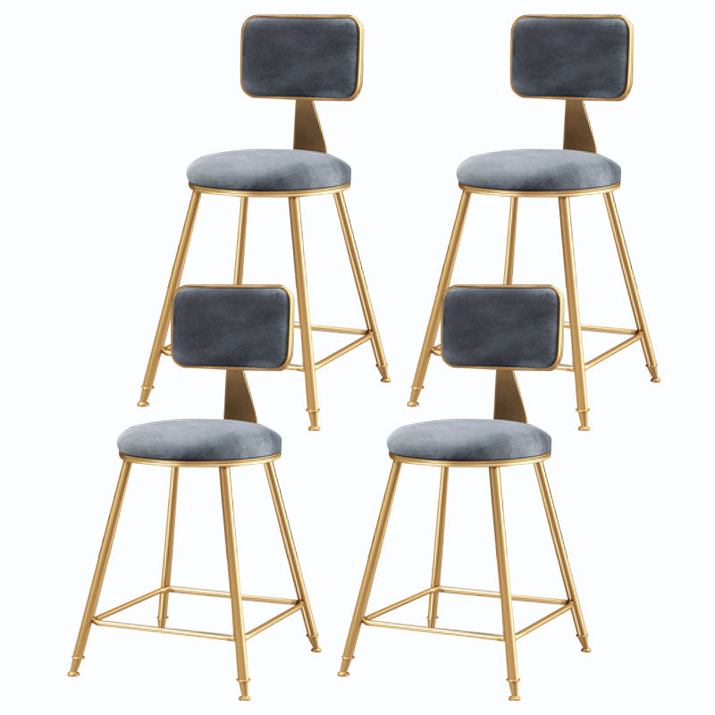 Glam Metal Stool Velvet Low Back Stool with Footrest in Matte Finish Grey 4 Piece Set Short Stool(18"H) Clearhalo 'Bar Furniture' 'Bar Stools' 'bar_stools' 'furn' 'furn_bar_stools' 'Furniture' 'Kitchen & Dining Furniture' 6024280