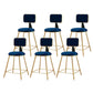 Glam Metal Stool Velvet Low Back Stool with Footrest in Matte Finish Blue 6 Piece Set Short Stool(18"H) Clearhalo 'Bar Furniture' 'Bar Stools' 'bar_stools' 'furn' 'furn_bar_stools' 'Furniture' 'Kitchen & Dining Furniture' 6024298
